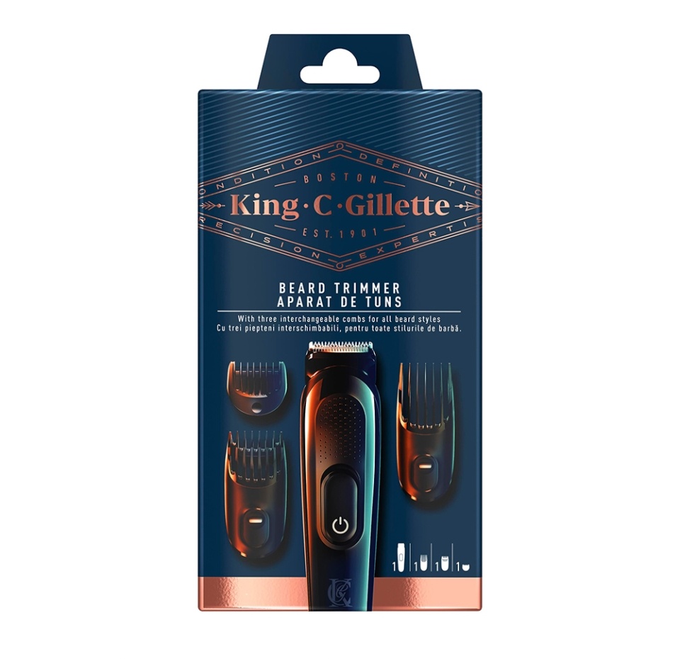 

Триммер для бороды King C. Gillette с тремя съёмными насадками-гребнями, 1 шт.