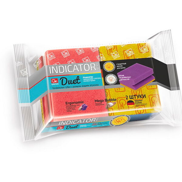 Губки из поролона GRIFON DUET профильные для посуды с индикатором, 2 шт. в упаковке /32/1 910-055