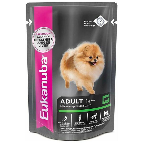 Корм консервированный для взрослых собак EUKANUBA Euk Dog с говядиной в соусе 100г