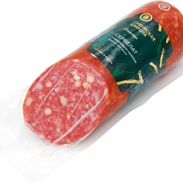 Сервелат Торговая Площадь Сибирская широта с кедровым орехом варено-копченый 320г