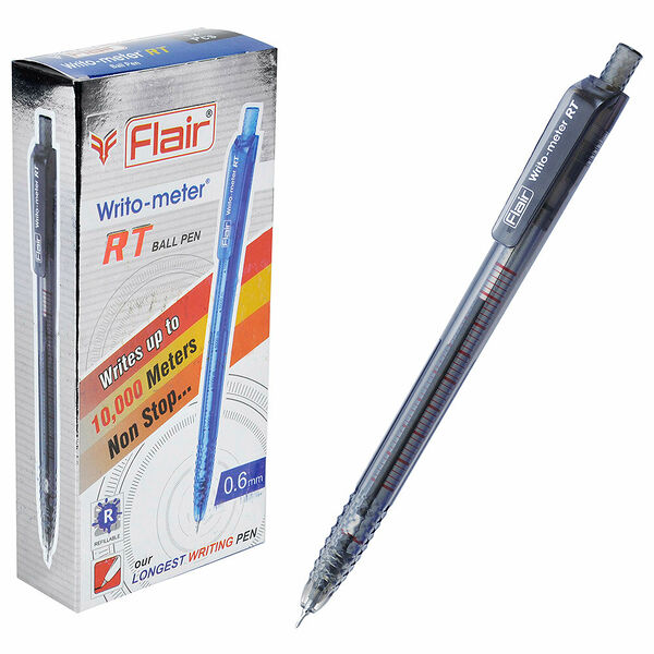 Ручка шариковая автоматическая flair writo-metr f-1311/черн пластик 0,5мм черная пишет 10000м шкала на стержне, 1 шт