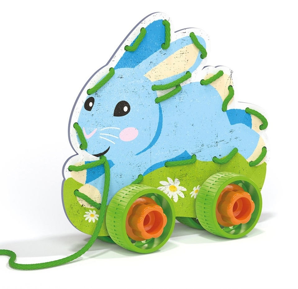 

Игрушка-шнуровка «Животные» развивающая на колёсах 4+, Quercetti, 1 шт.