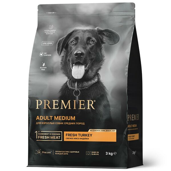Premier Premier Dog Turkey Adult Medium (Свежее мясо индейки для собак средних пород) 3 кг
