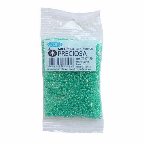 (38658) 331-19001-10/0 Бисер прозрачный с цветным центром 10/0, круг.отв., 20гр Preciosa,упак