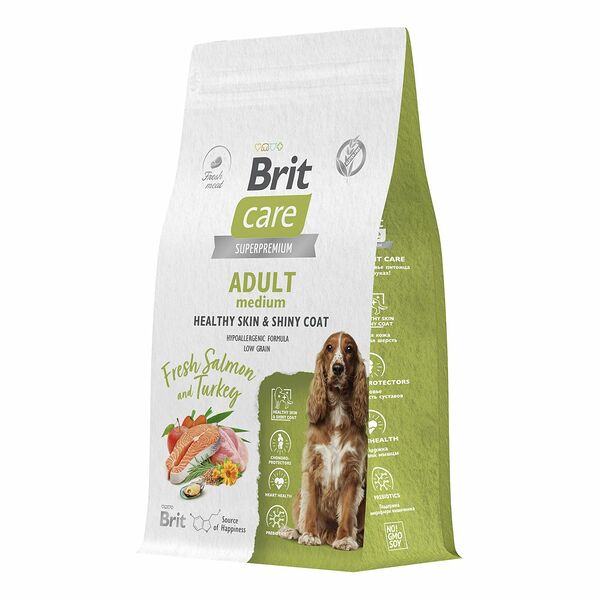 Сухой корм для собак Brit Care Dog Adult Healthy Skin&Shiny лосось, индейка для средних пород