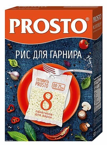 Рис Prosto шлифованный, среднезерный в пакетиках для варки, 8 шт.
