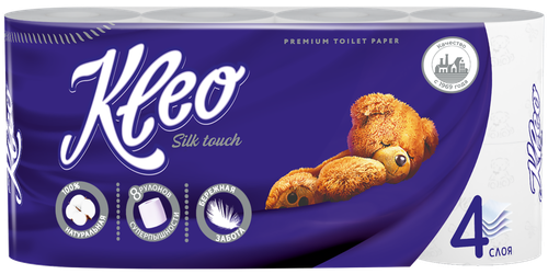 

Бумага туалетная KLEO Silk Touch белая 4-слоя, 8шт
