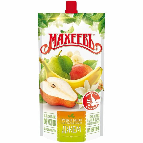Джем Махеевъ груша и банан с экстрактом ванили нестерилизованный, 300г