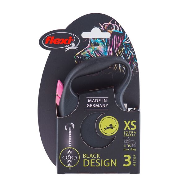 Рулетка для собак FLEXI Black Design XS (до 8кг) 3м трос черный/розовый