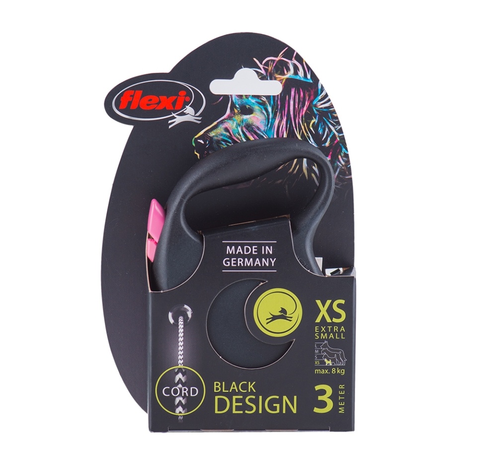 

Рулетка для собак FLEXI Black Design XS, до 8кг, 3м трос черный/розовый