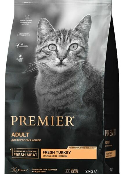Сухой корм для кошек Premier Cat Turkey Adult Свежая индейка 2кг