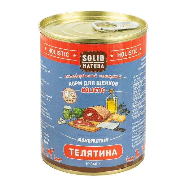 Влажный корм для щенков Solid Natura Holistic Телятина 340г