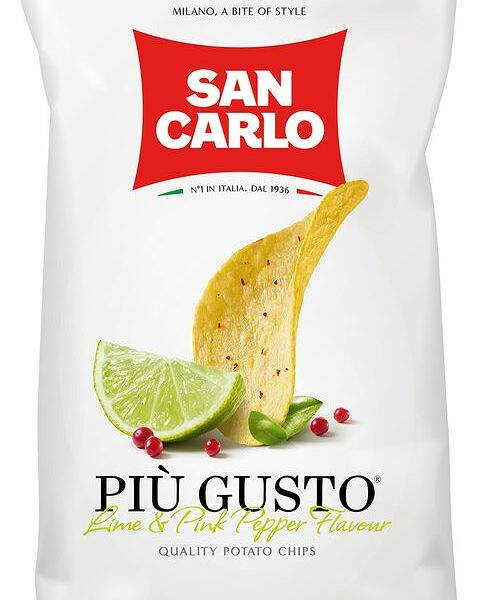 Чипсы картофельные San Carlo Piu Gusto лайм и розовый перец, 150г