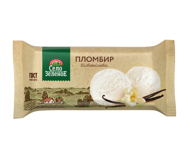 Мороженое Село Зеленое пломбир ванильный, брикет, 200 г