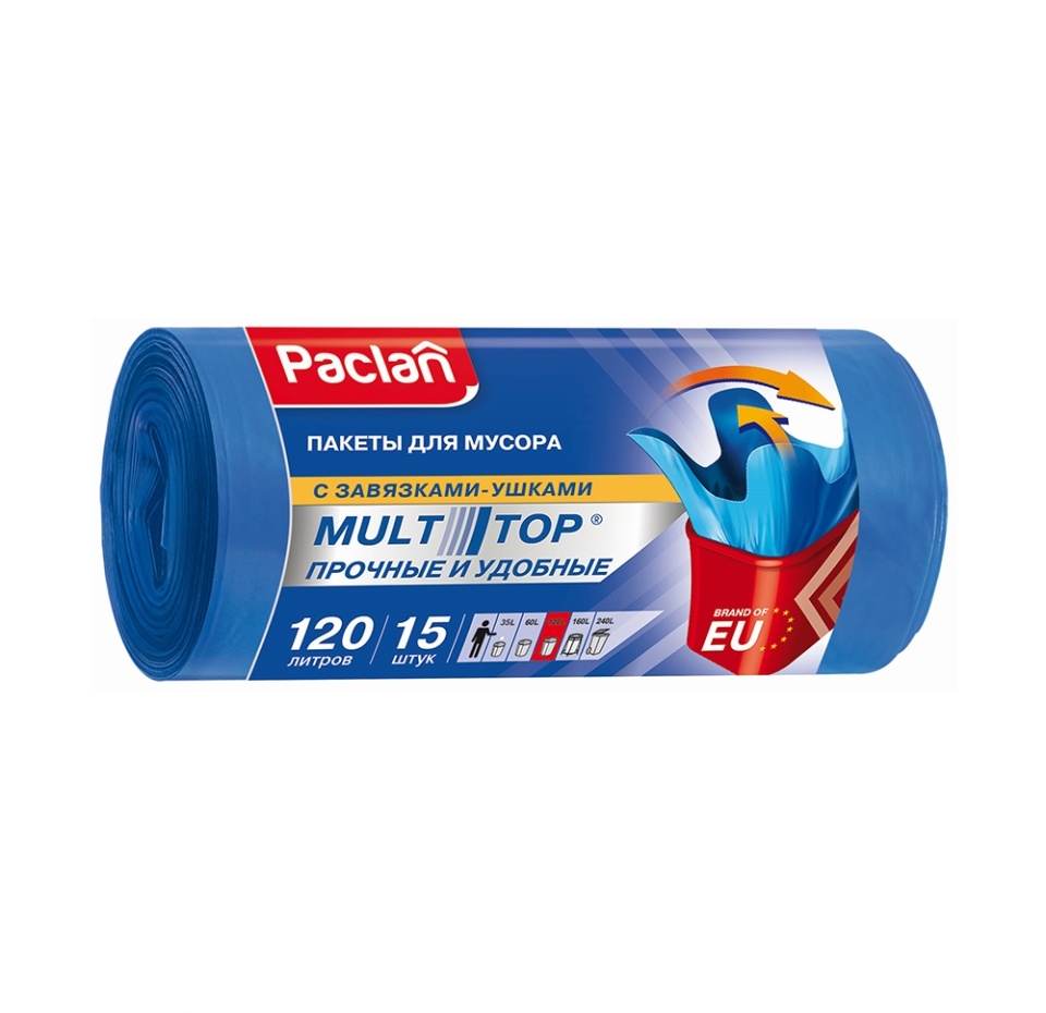 

Мешки для мусора Paclan Multitop Top 120 л 24мкм 70х110см 15 шт