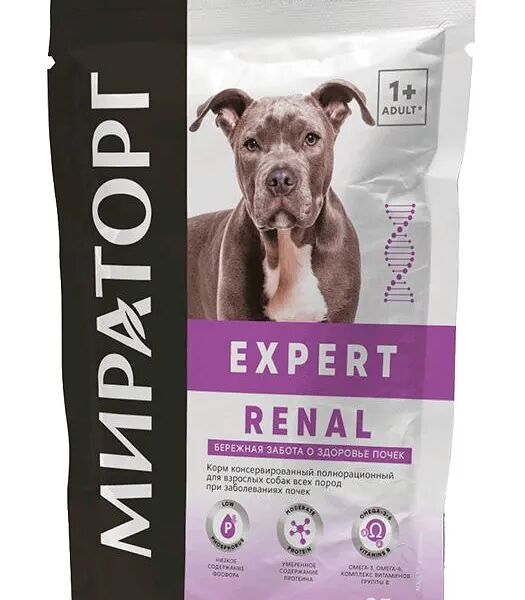 Корм консервированный полнорационный Expert Renal для собак всех пород при заболеваниях почек бережная забота о здоровье почек, 85г Winner Мираторг