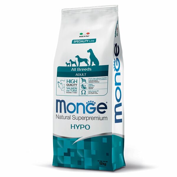 Корм Monge Hypo гипоаллергенный с лососем и тунцом для взрослых собак всех пород 12кг