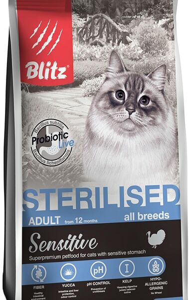 Сухой корм для кошек Blitz Sensitive Sterilised cat для стерилизованных с индейкой 400г