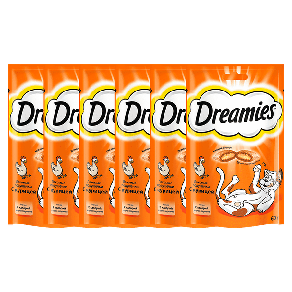 Лакомство для кошек DREAMIES лакомые подушечки с курицей 60 г х 6 шт