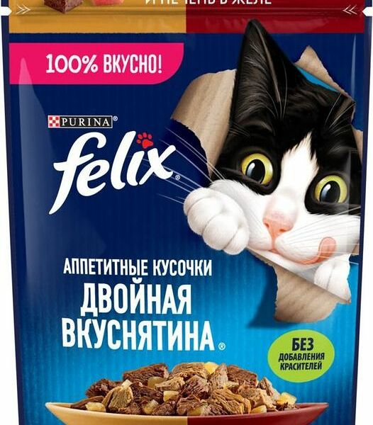 Корм влажный Felix С индейкой и печенью в желе для взрослых кошек 75г