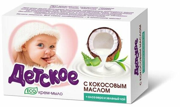 Крем-мыло туалетное твердое Весна Детское Эко кокос алоэ вера зеленый чай