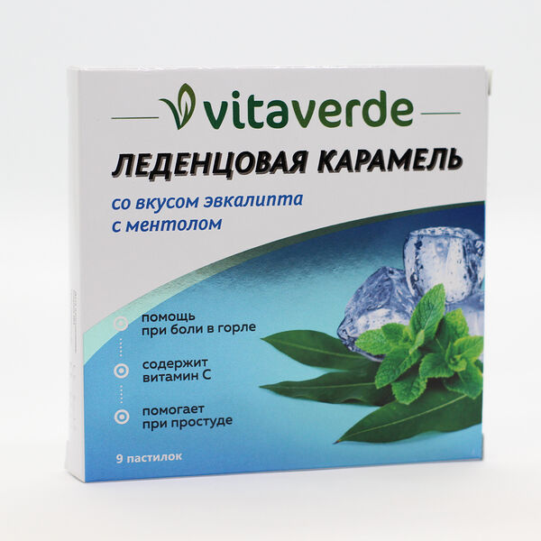 Vitaverde Карамель леденцовая со вкусом эвкалипт с ментолом 9 шт