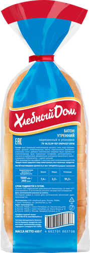 

Батон Хлебный дом Утренний нарезка 400 г