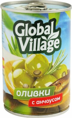 Оливки Global Village зелёные с анчоусом
