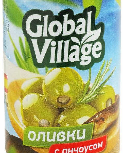 Оливки Global Village зелёные с анчоусом