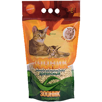Зооник наполнитель древесный впитывающий 2,3 кг.