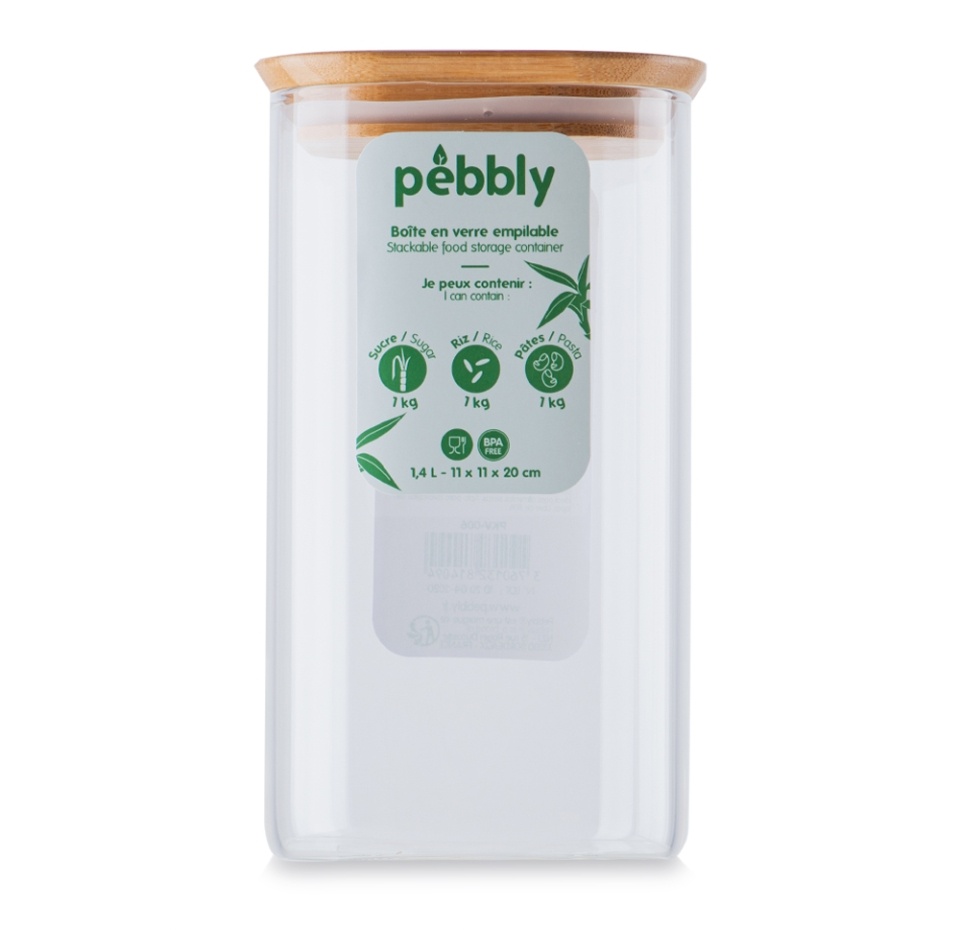 

Контейнер квадратный Pebbly с бамбуковой крышкой 1400 мл, Франция