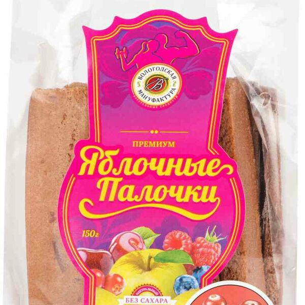 Яблочные палочки Вологодская мануфактура с клюквой без сахара