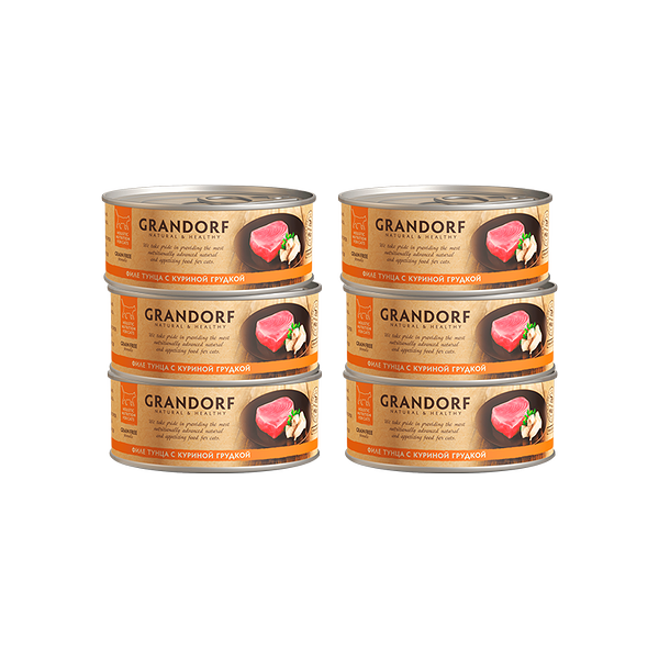 Корм для кошек GRANDORF Филе тунца с куриной грудкой конс. 70г (упаковка - 6 шт)