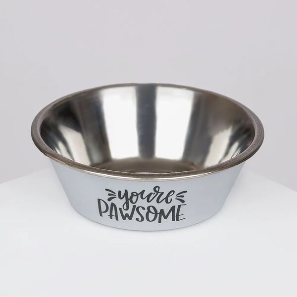 Миска металлическая для собак и кошек, 450 мл, диаметр 15 см, серая