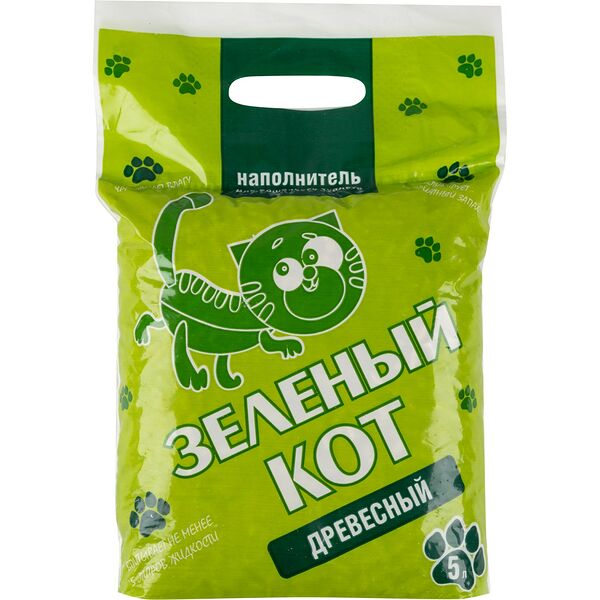 Наполнитель для кошачьего туалета ЗЕЛЕНЫЙ КОТ, древесный, 2 кг, 5 л