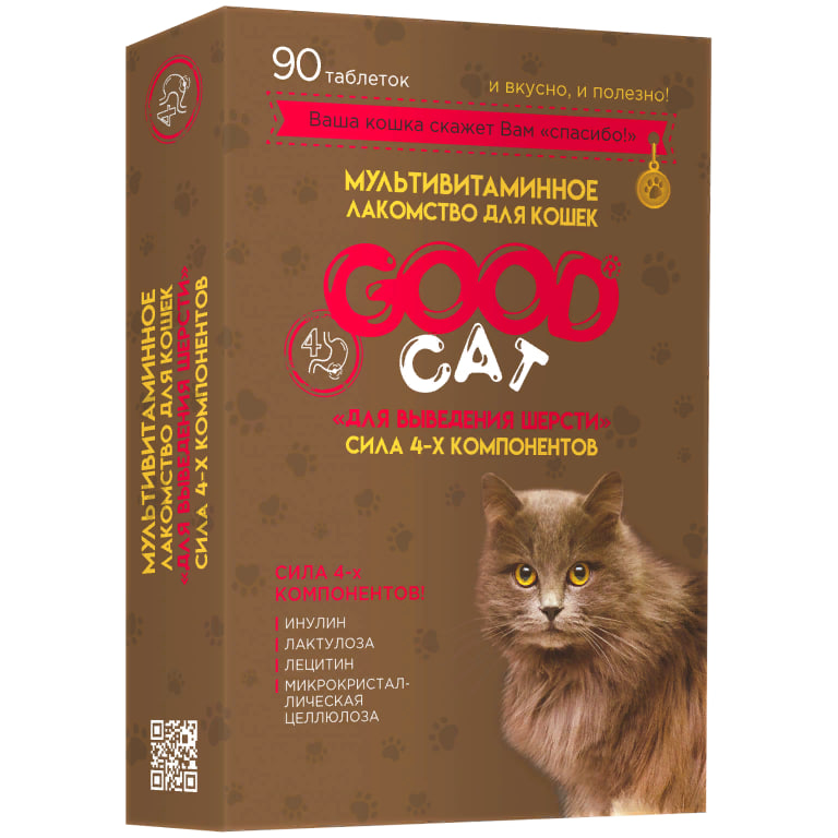 

Мультивитаминное лакомство Good Cat Выведение шерсти для кошек 90 шт