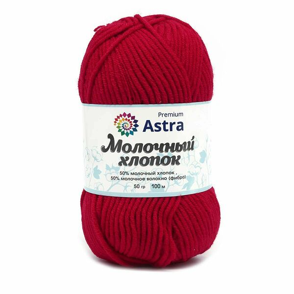 Пряжа Astra Premium 'Молочный хлопок' (Milk Cotton) 50гр 100м (+/-5%) (50%хлопок, 50%молочный акрил)(27 красный),шт