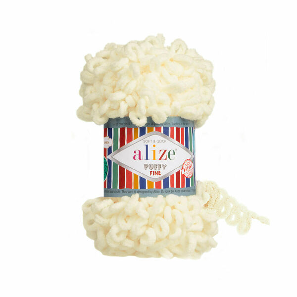 Пряжа Alize 'Puffy Fine' 100г 14м (100% микрополиэстер)(62 светло-молочный)