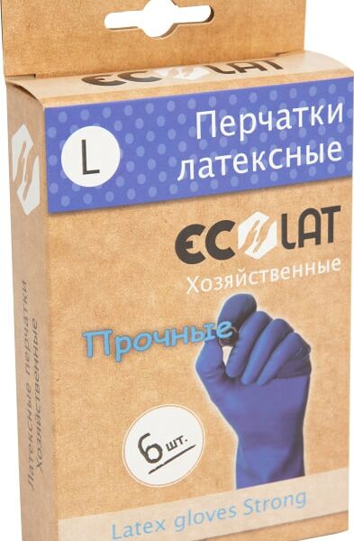 Перчатки EcoLat Хозяйственные латексные синие размер L 6шт