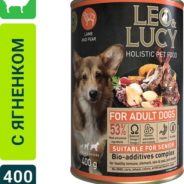 Влажный корм для собак Leo&Lucy паштет с ягненком и грушей подходит пожилым 400г