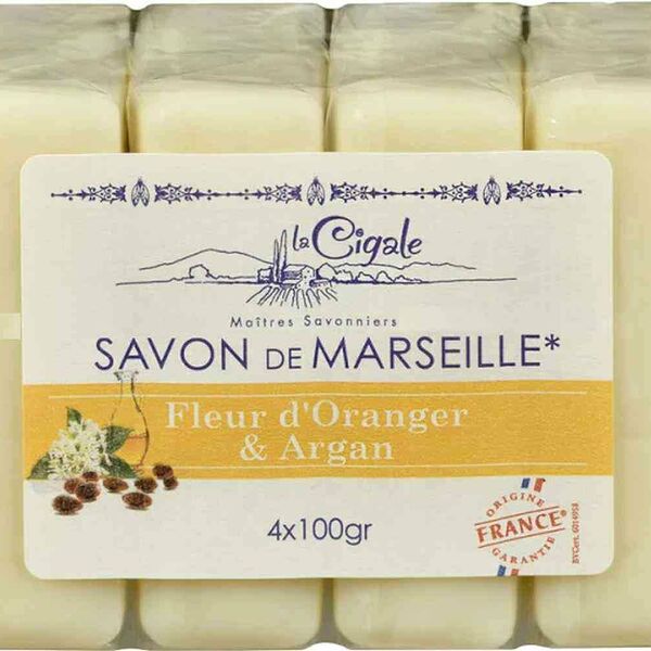 Мыло Ля Сигаль марсельское с апельсиновым цветом и арганой, 4*100 г