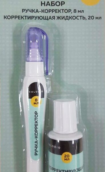 Набор корректоров Colorio ручка-корректор 1шт. и корректирующая жидкость 1шт.