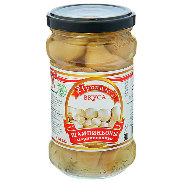 Грибы маринованные Шампиньоны Принцесса вкуса 280г