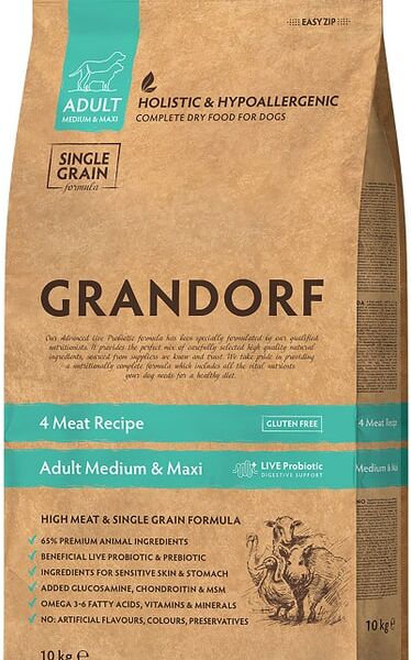 Сухой корм для собак Grandorf Adult Medium & Maxi средних и крупных пород 4 вида мяса 10кг