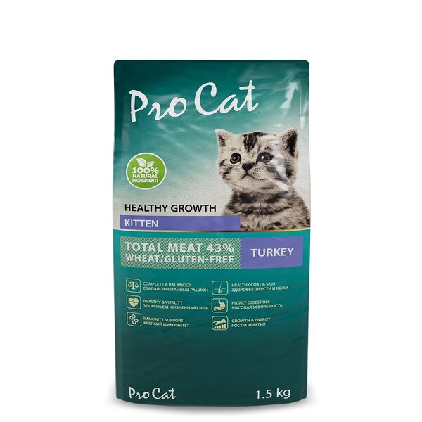 Корм для котят PRO CAT для здорового роста и энергии, индейка сух. 1,5кг