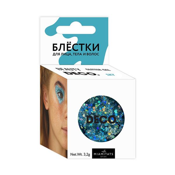 Блестки Deco Miamitats для лица, тела и волос Miami tattoos (Sky), 3.2 г