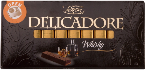

Шоколад темный DELICADORE Whisky с мягкой начинкой со вкусом виски, 200г