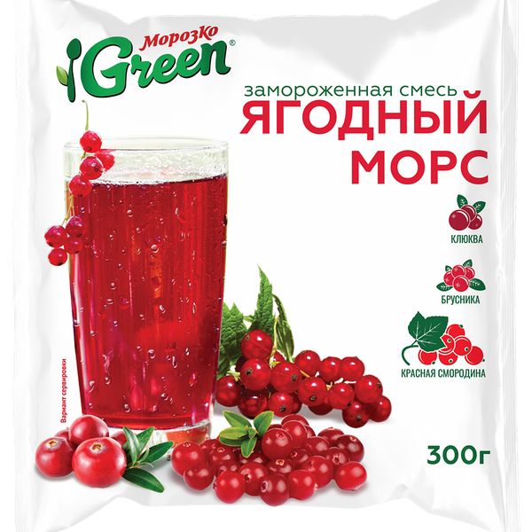 Смесь замороженная Морозко Green Ягодный морс клюква - брусника - красная смородина
