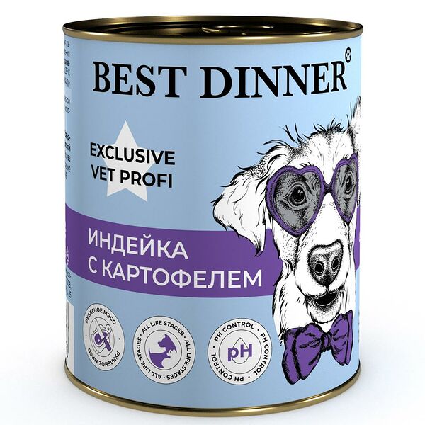 Корм Best Dinner 340гр Urinary Vet Profi для собак всех пород с профилактикой мочекаменной болезни с индейкой и картофелем
