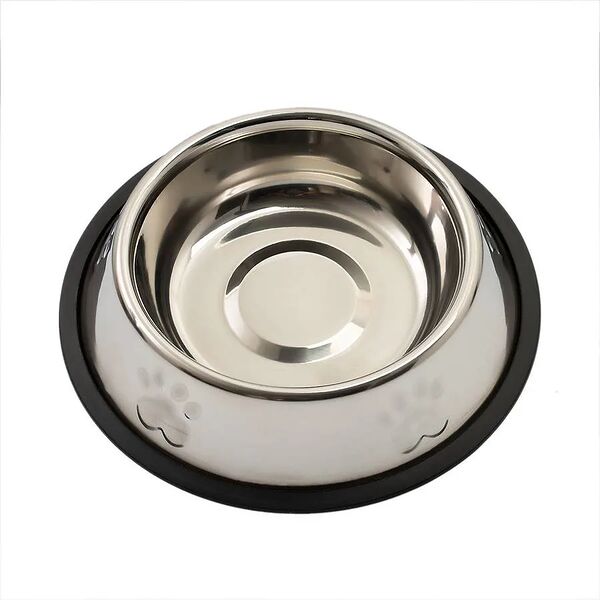 Миска для собак металлическая с лапкой рельеф резиновое основание 480мл